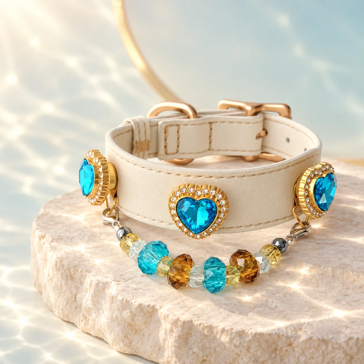 Ocean Heart classic gemstone series signature jewelry pet collar, product view 1